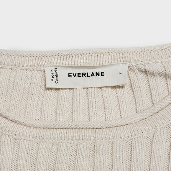 Everlane The Cotton Rib Crew Sweater Organic Ivory Cream Sz L Minimalist Neutral - Picture 5 of 12